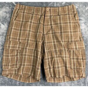 Champs Sports Mens Beige Plaid Cargo Shorts Size 38  With Multiple Pockets